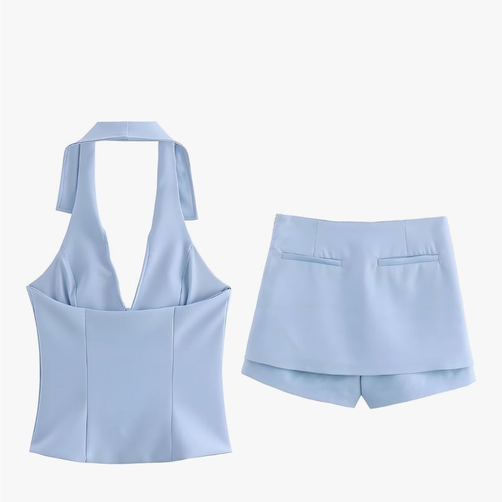 Light Blue Halter Top and Skirt Set